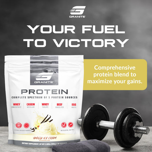 Granite Nutrition Protein Powder label nutrition facts highlights 23g protein per serving