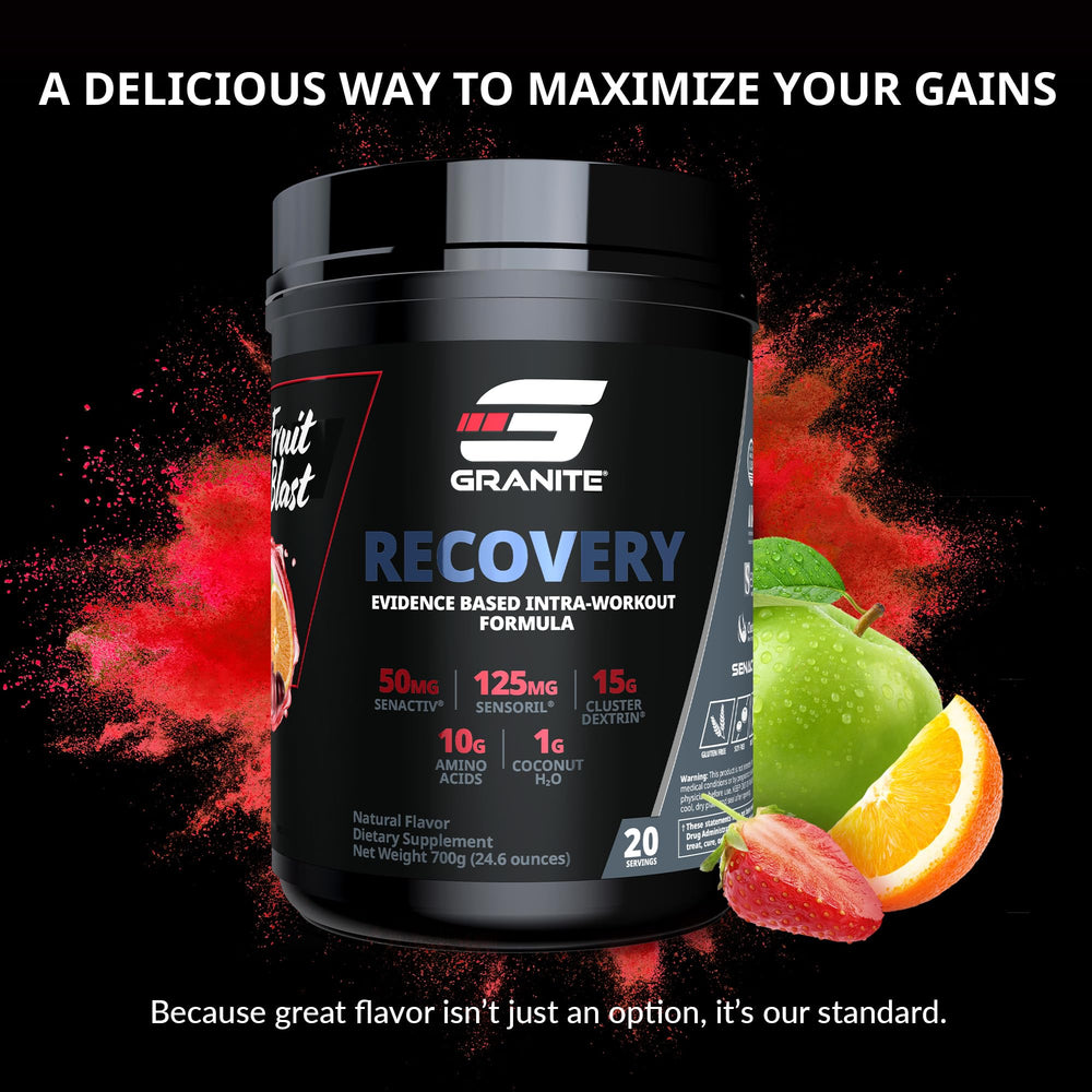 Granite Nutrition Recovery Fruit Blast glass ready to sip during training