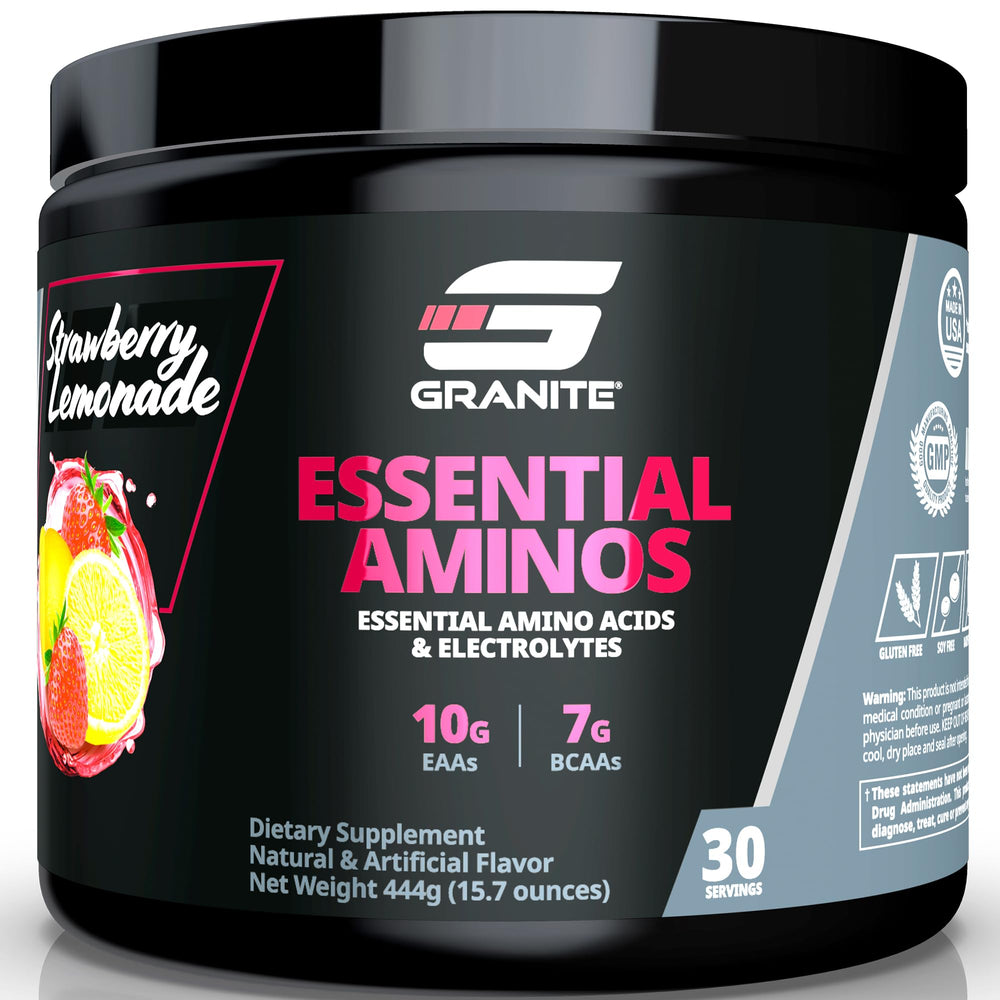 Granite Supplements essential amino acids bottle for post-workout recovery support.
