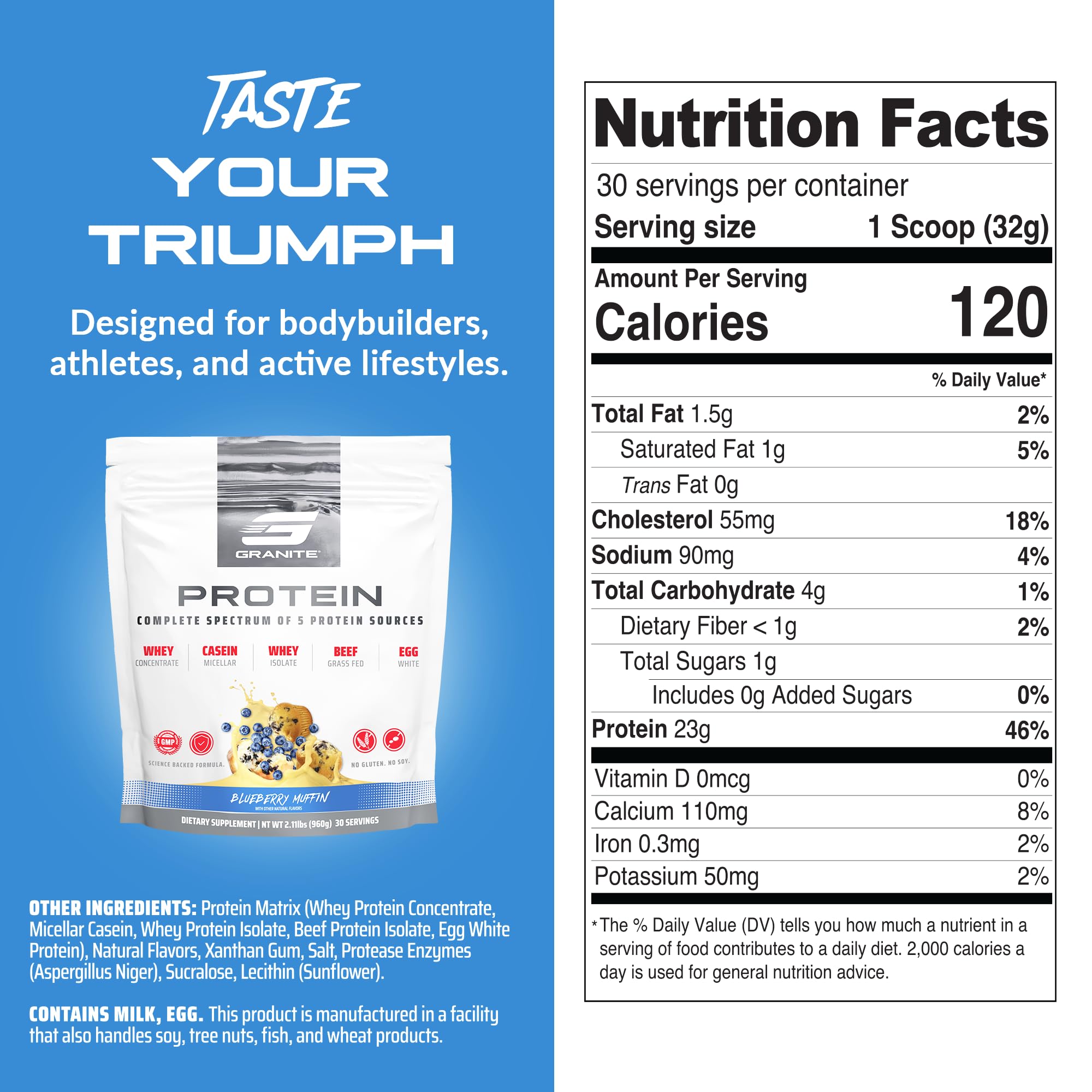 Glass of Granite Nutrition Blueberry Muffin shake after workout