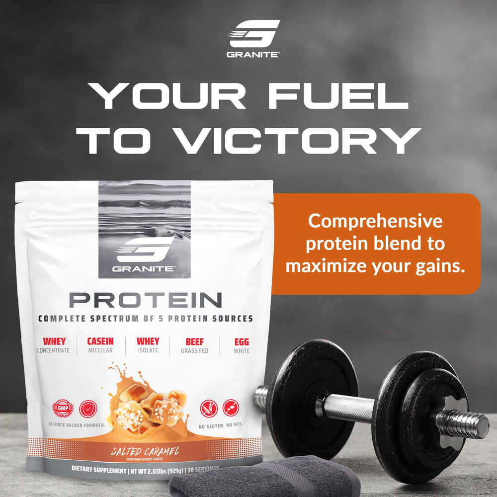 Granite Nutrition protein powder scoop shows one serving for daily protein goals.