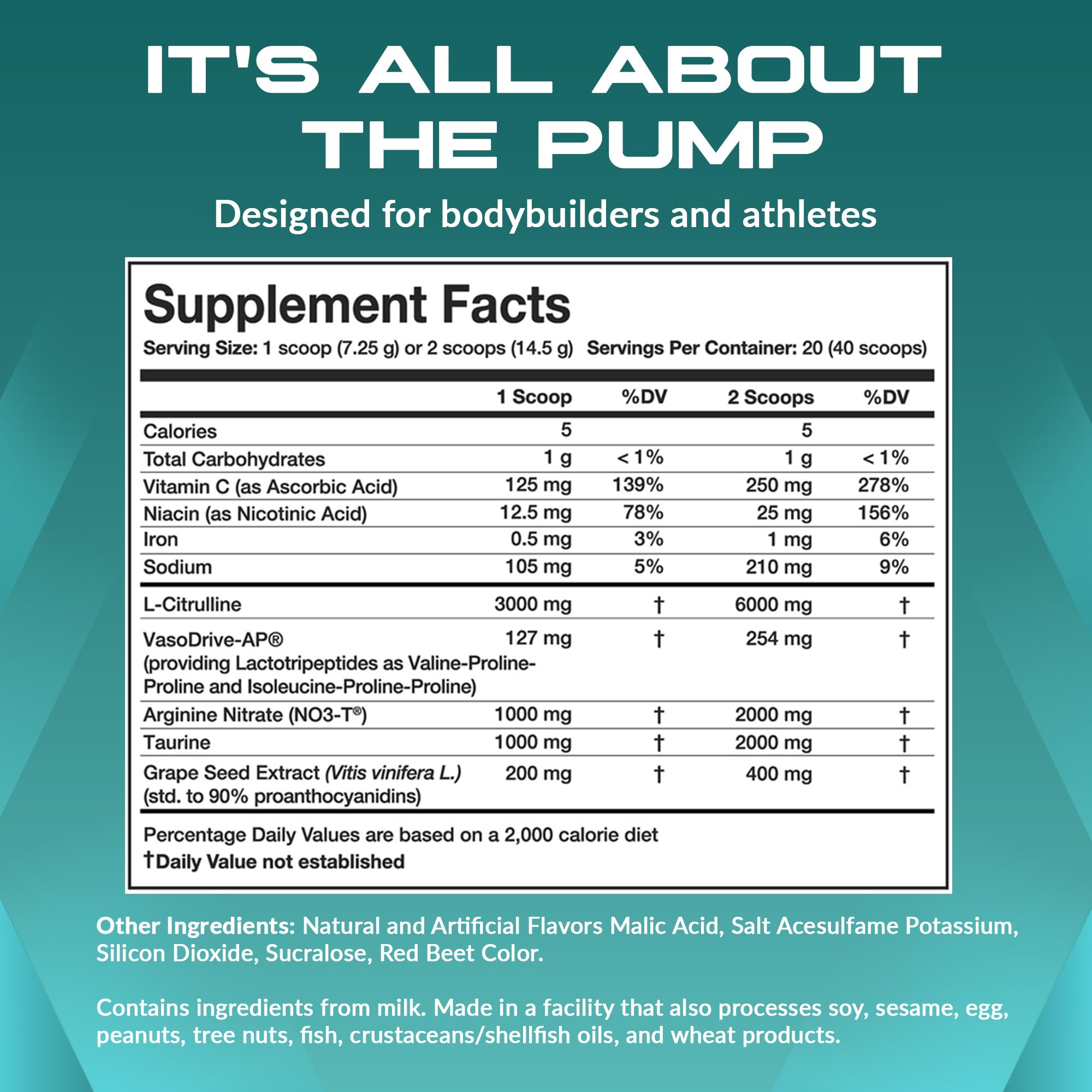 Close-up of Vaso Blast label highlighting arginine nitrate and VasoDrive-AP