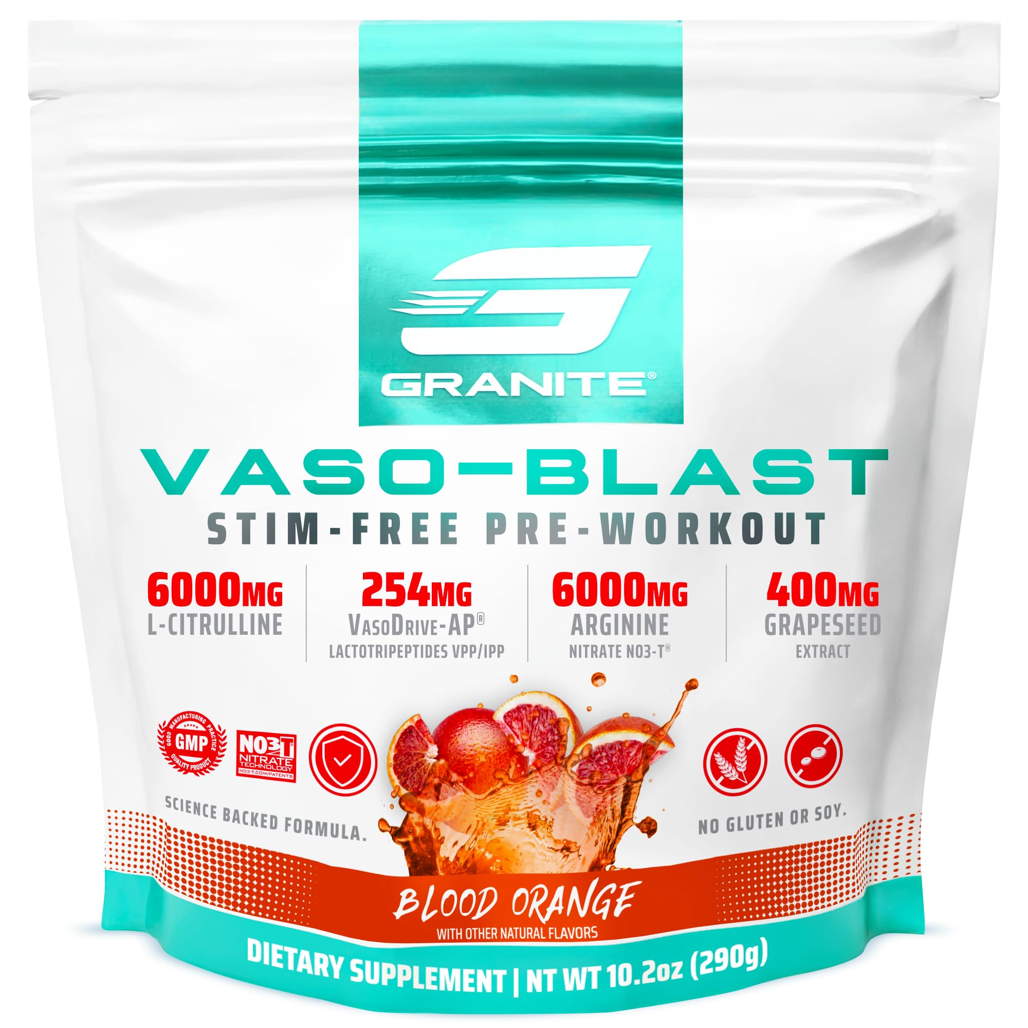 Granite Supplements Vaso Blast pump action visual highlighting fuller nitric oxide support.