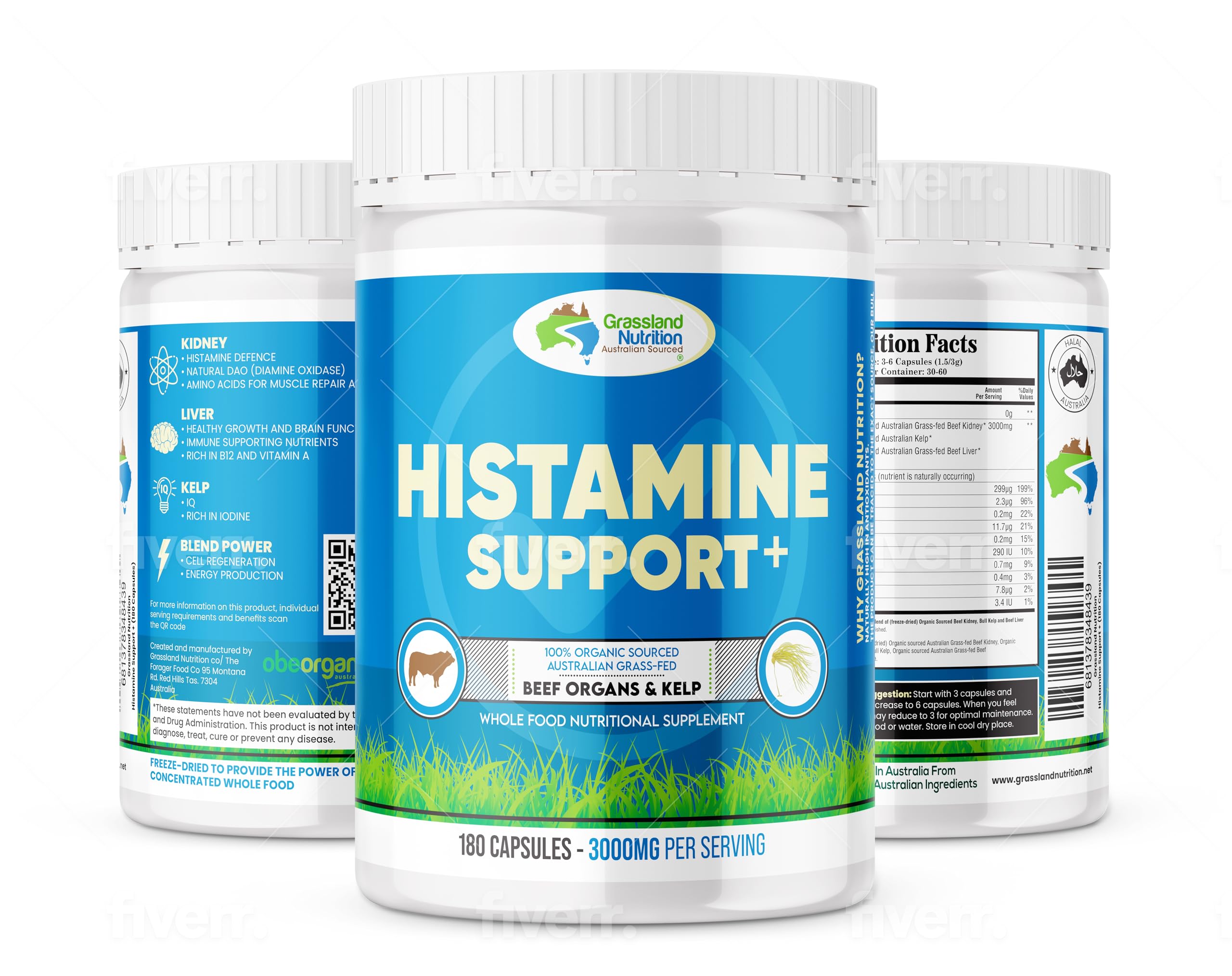 GRASSLAND NUTRITION histamine support bottle open demonstrates convenient dosing