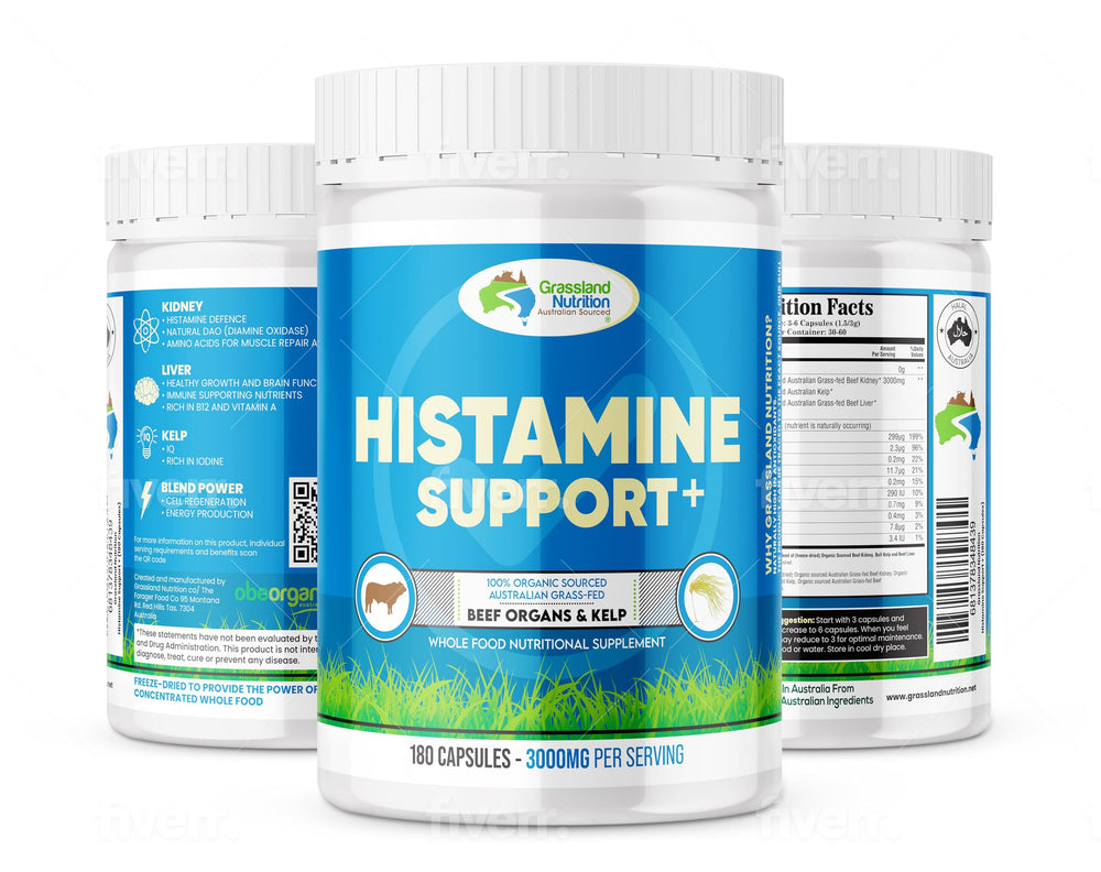 GRASSLAND NUTRITION histamine support bottle open demonstrates convenient dosing