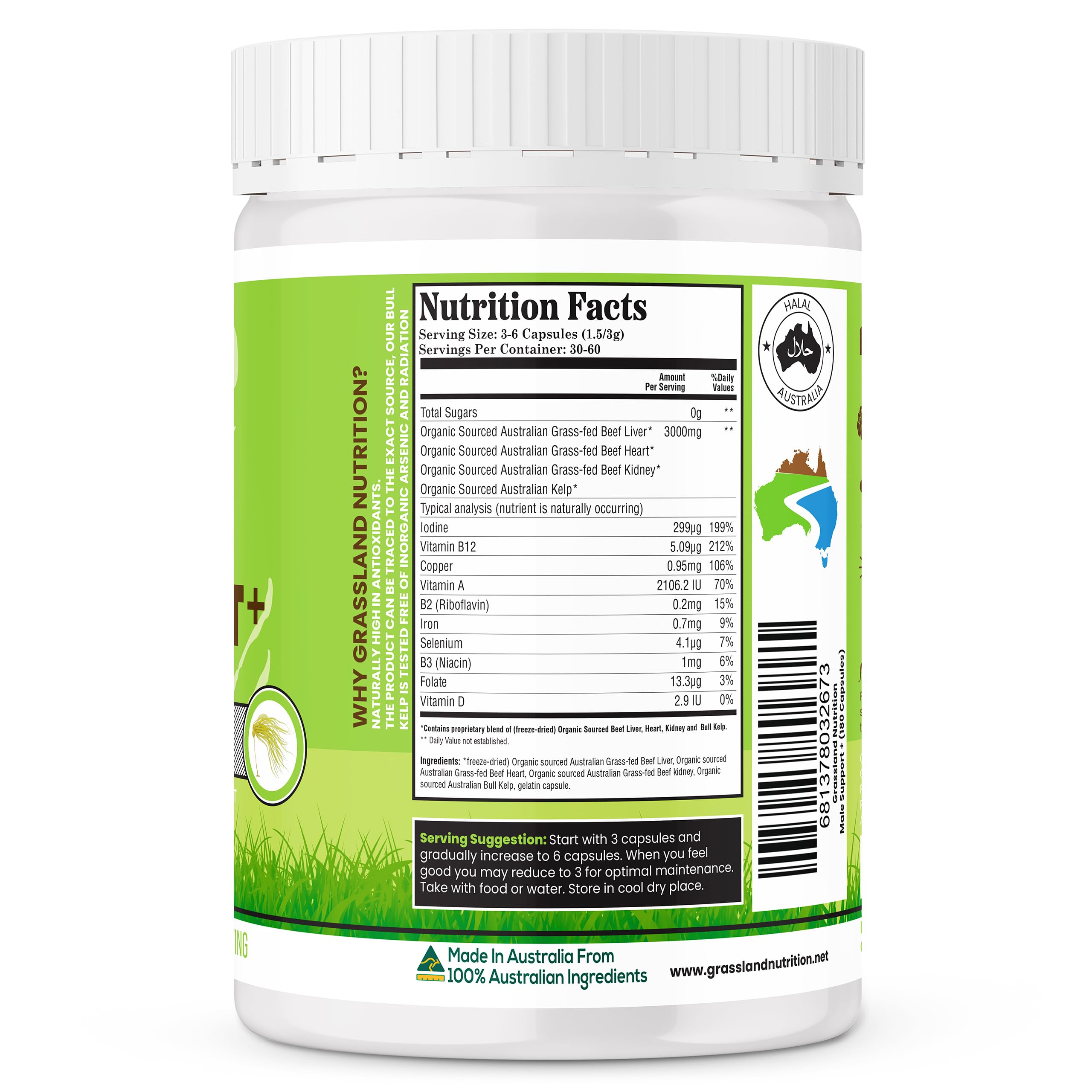 Grassland Nutrition Male Support kelp image emphasizing iodine rich blend