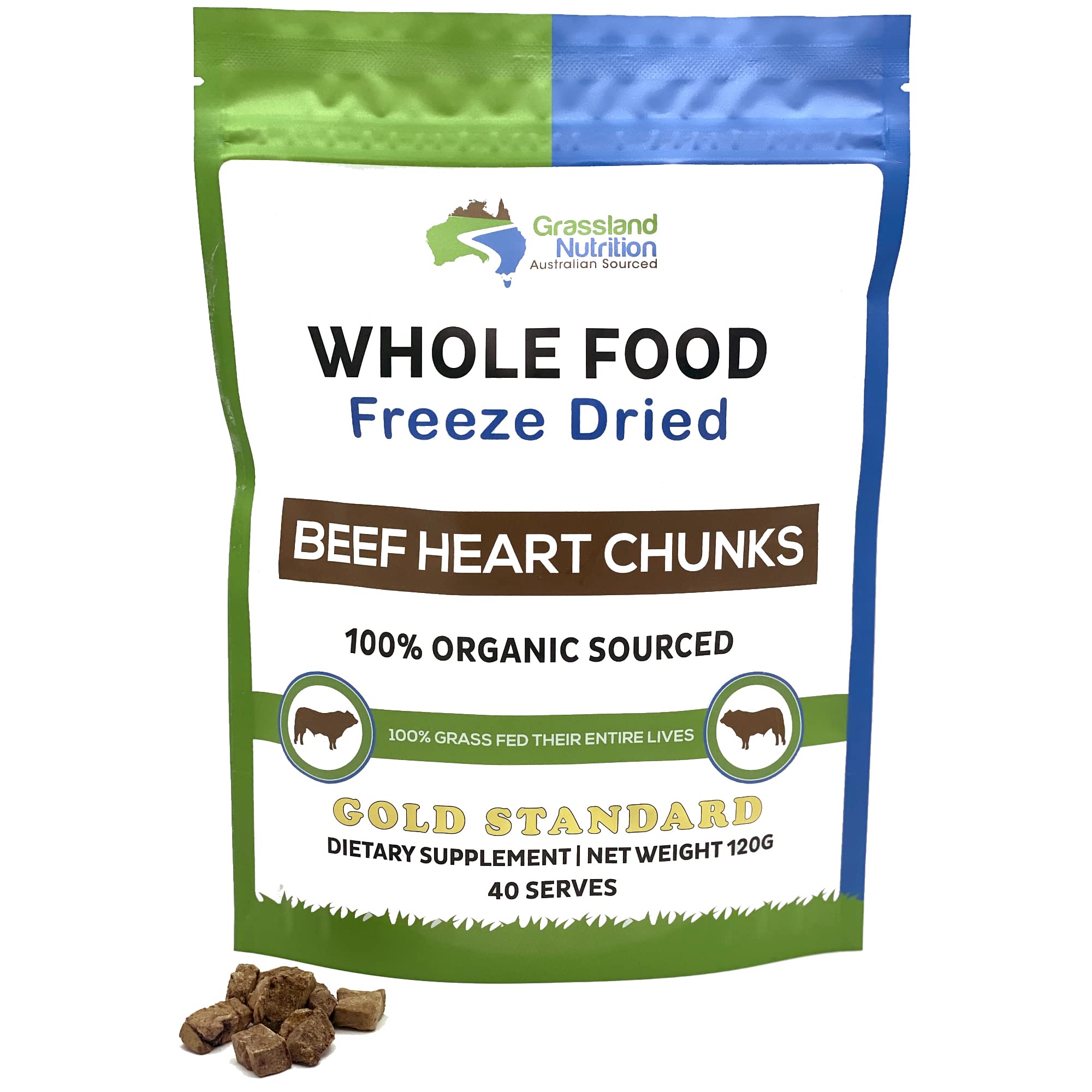 Grassland Nutrition Organic Heart Chunks Pack, convenient energy snack with CoQ10 and B vitamins.