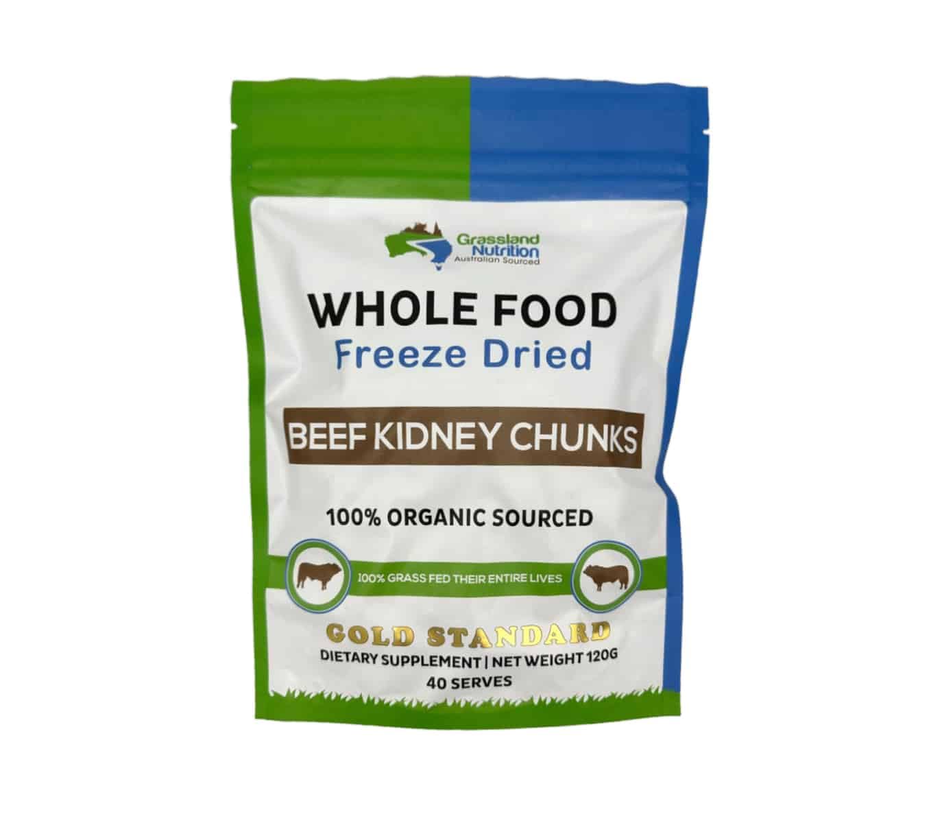 Grassland Nutrition Organic Kidney Freeze Dried Chunks 120g—supports vitality with B12 and selenium.