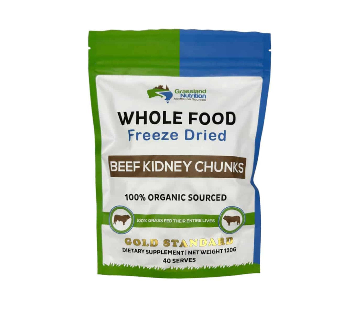 Grassland Nutrition Organic Kidney Freeze Dried Chunks 120g—supports vitality with B12 and selenium.