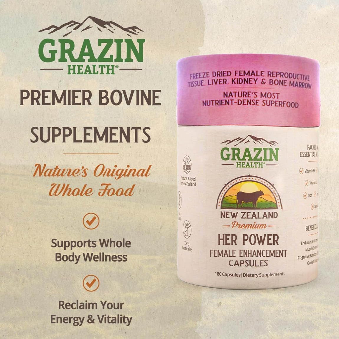 GRAZIN HEALTH bottle and glass suggests easy incorporation into a daily routine.