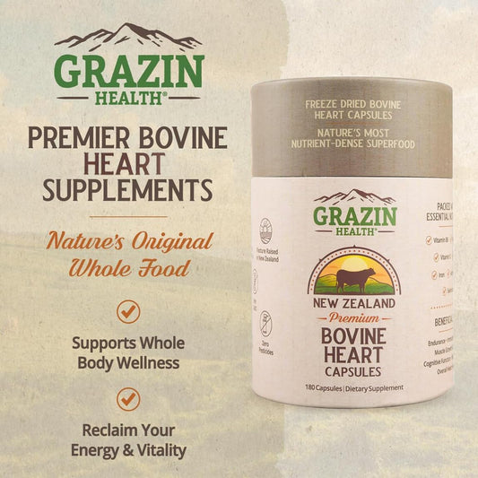 GRAZIN HEALTH desiccated heart-liver blend highlighting nutrient-dense organ nutrition.