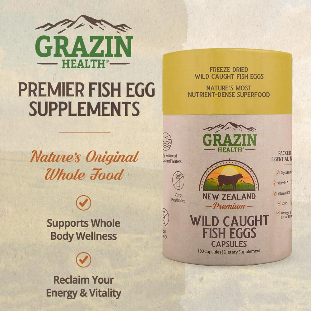GRAZIN HEALTH capsules on shelf, premium marine nutrition.