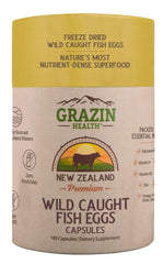 GRAZIN HEALTH capsules pour, easy to swallow omega-3 source for morning routine.