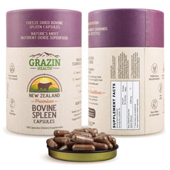 GRAZIN HEALTH Grass Fed Spleen Capsules bottle showing convenient daily nutrition