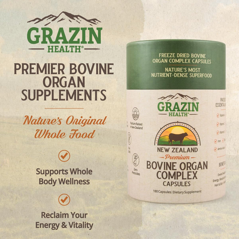 GRAZIN HEALTH organ complex spleen capsule rich in B vitamins and iron support.