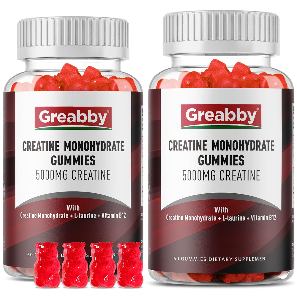 GREABBY Creatine Gummies bottle front for daily workout support.