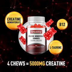 GREABBY Creatine Gummies daily serving shown with four gummies.