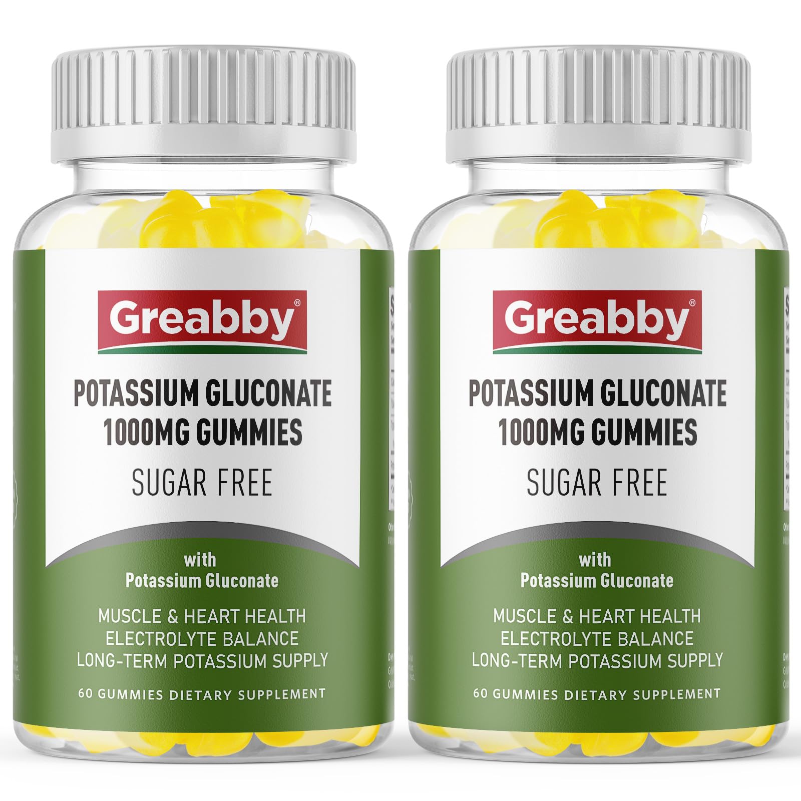 GREABBY Potassium Gluconate Gummies lemon bottle for easy daily electrolyte support