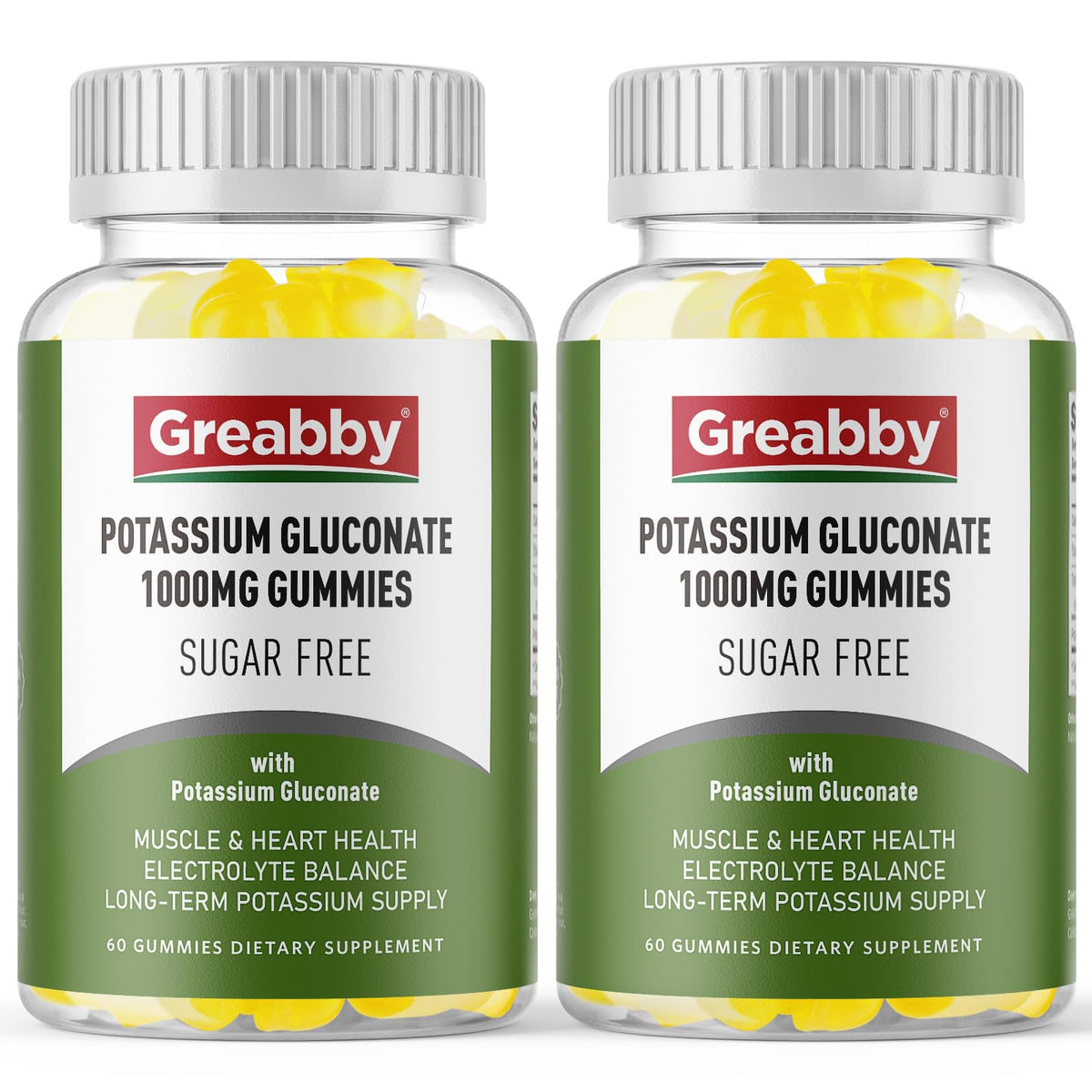 GREABBY Potassium Gluconate Gummies lemon bottle for easy daily electrolyte support