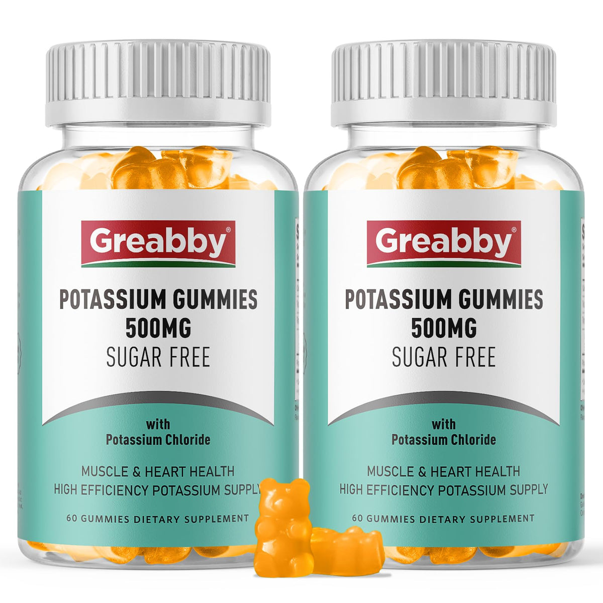 GREABBY Potassium Gummies bottle on a clean countertop, supporting daily electrolyte balance.