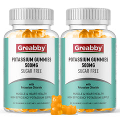GREABBY Potassium Gummies bottle on a clean countertop, supporting daily electrolyte balance.