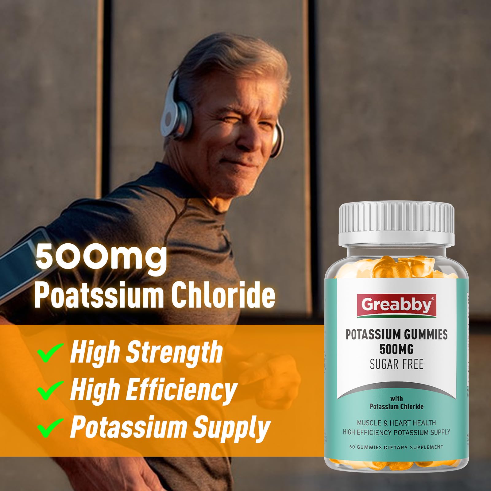 GREABBY Potassium Gummies in hand, easy to chew on the go.