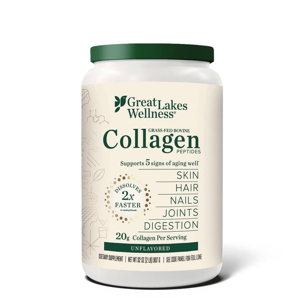 Great Lakes Wellness bovine collagen powder tub for daily unflavored servings.
