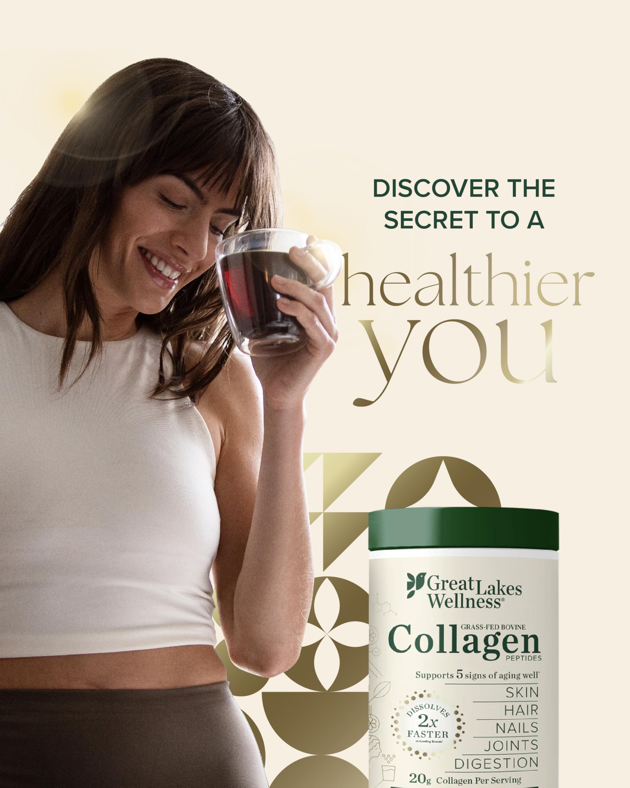 Great Lakes Wellness bovine collagen powder unflavored tub close-up for versatile daily use.