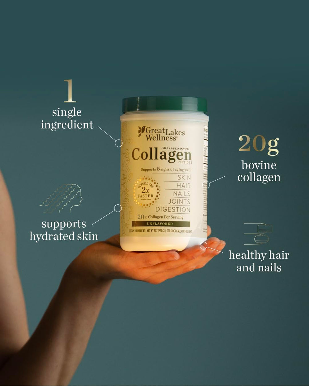 Great Lakes Wellness unflavored collagen peptides mixed into smoothies without altering flavor.