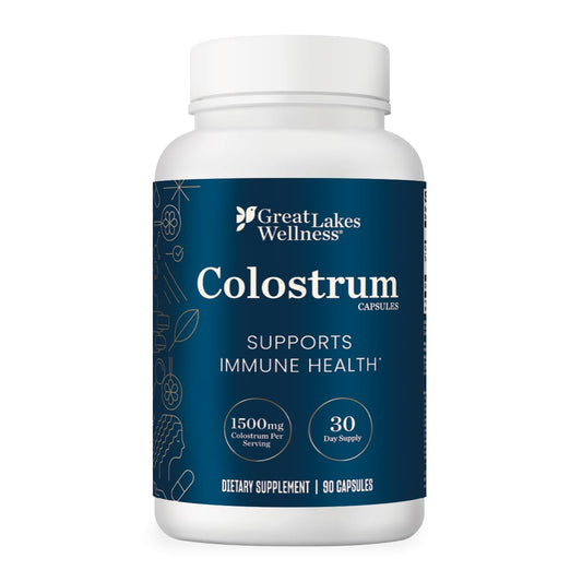 Great Lakes Wellness colostrum capsules bottle for daily immune support.