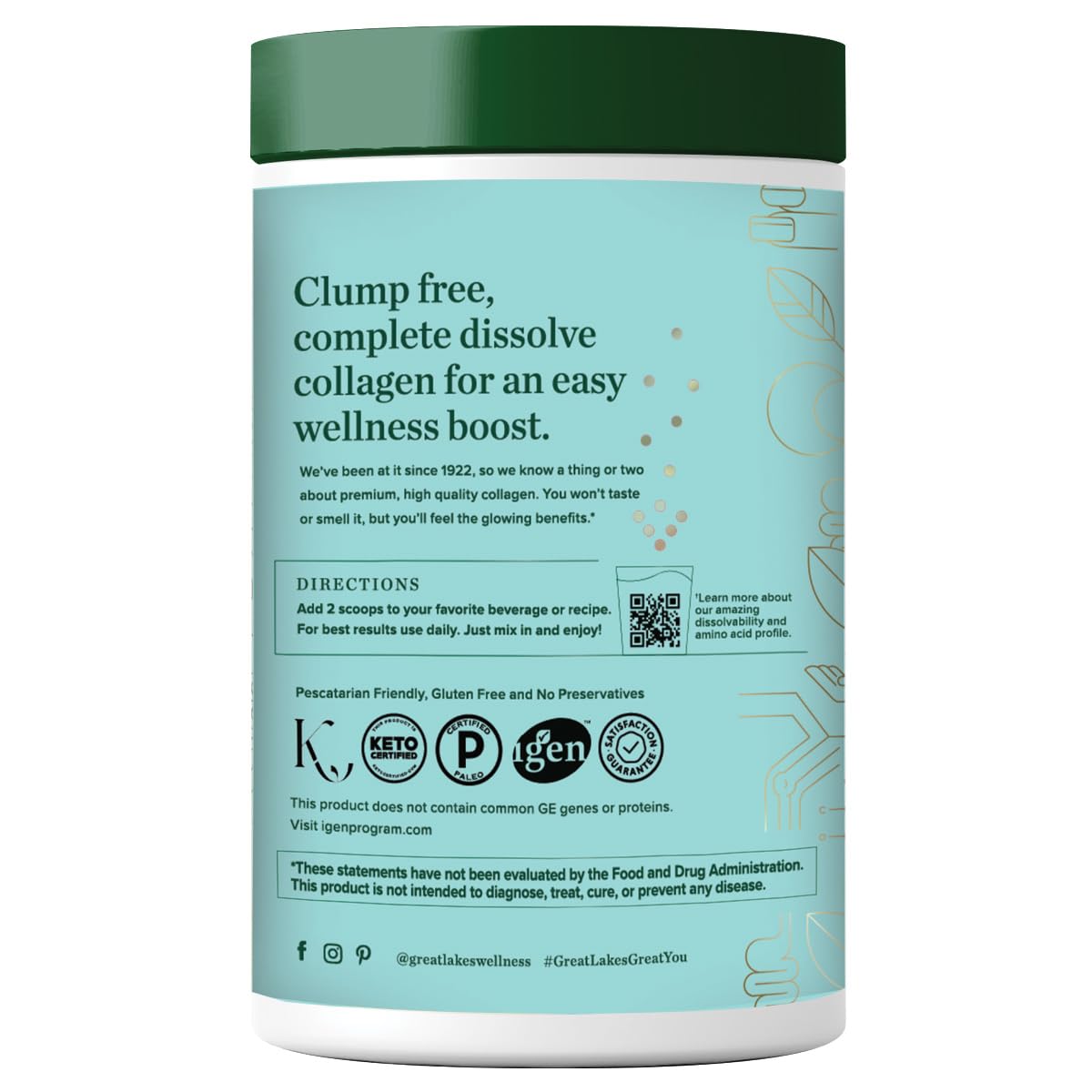 Great Lakes Wellness unflavored collagen powder blends into coffee or smoothies