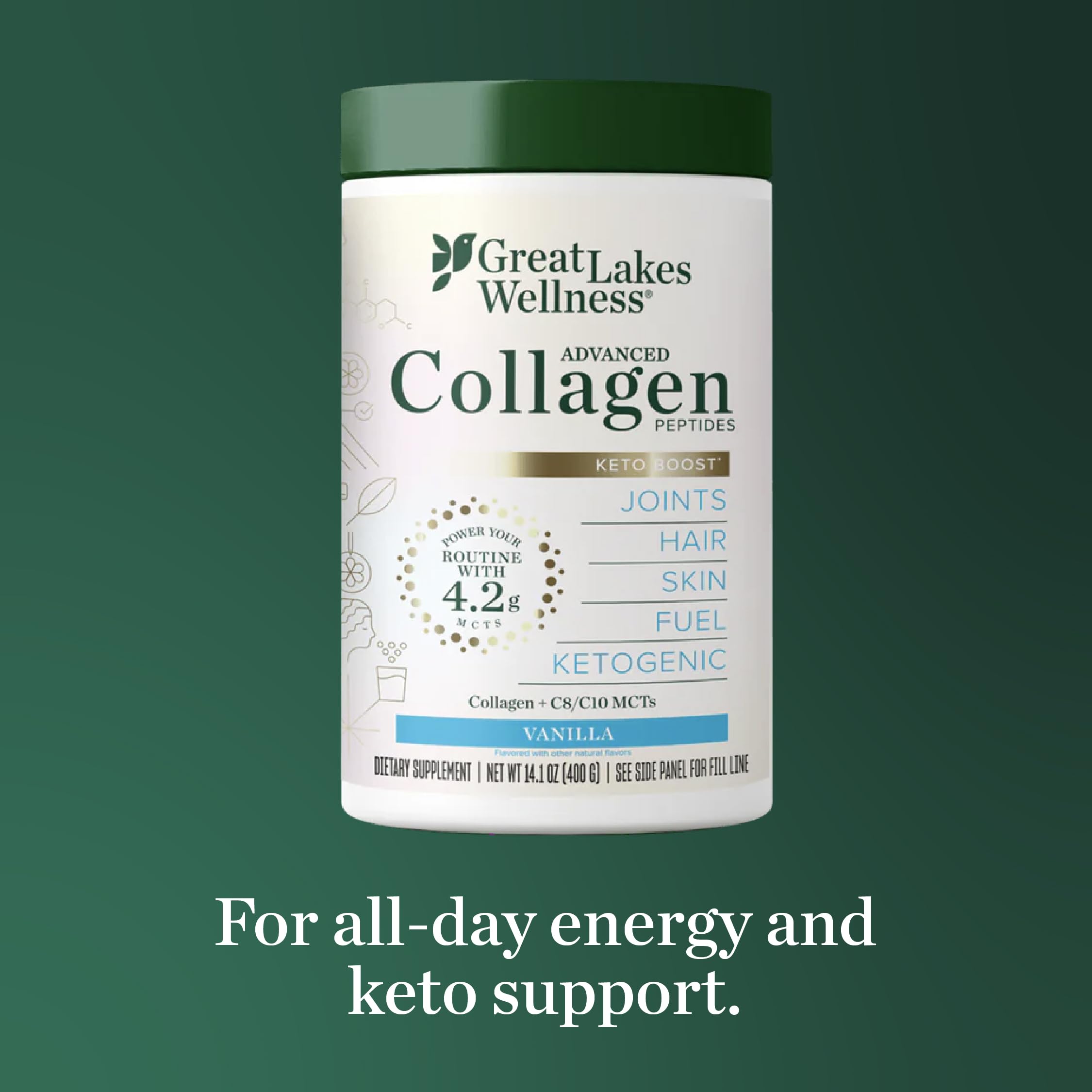 Great Lakes Wellness non-dairy creamer label indicating dairy-free, keto-ready option