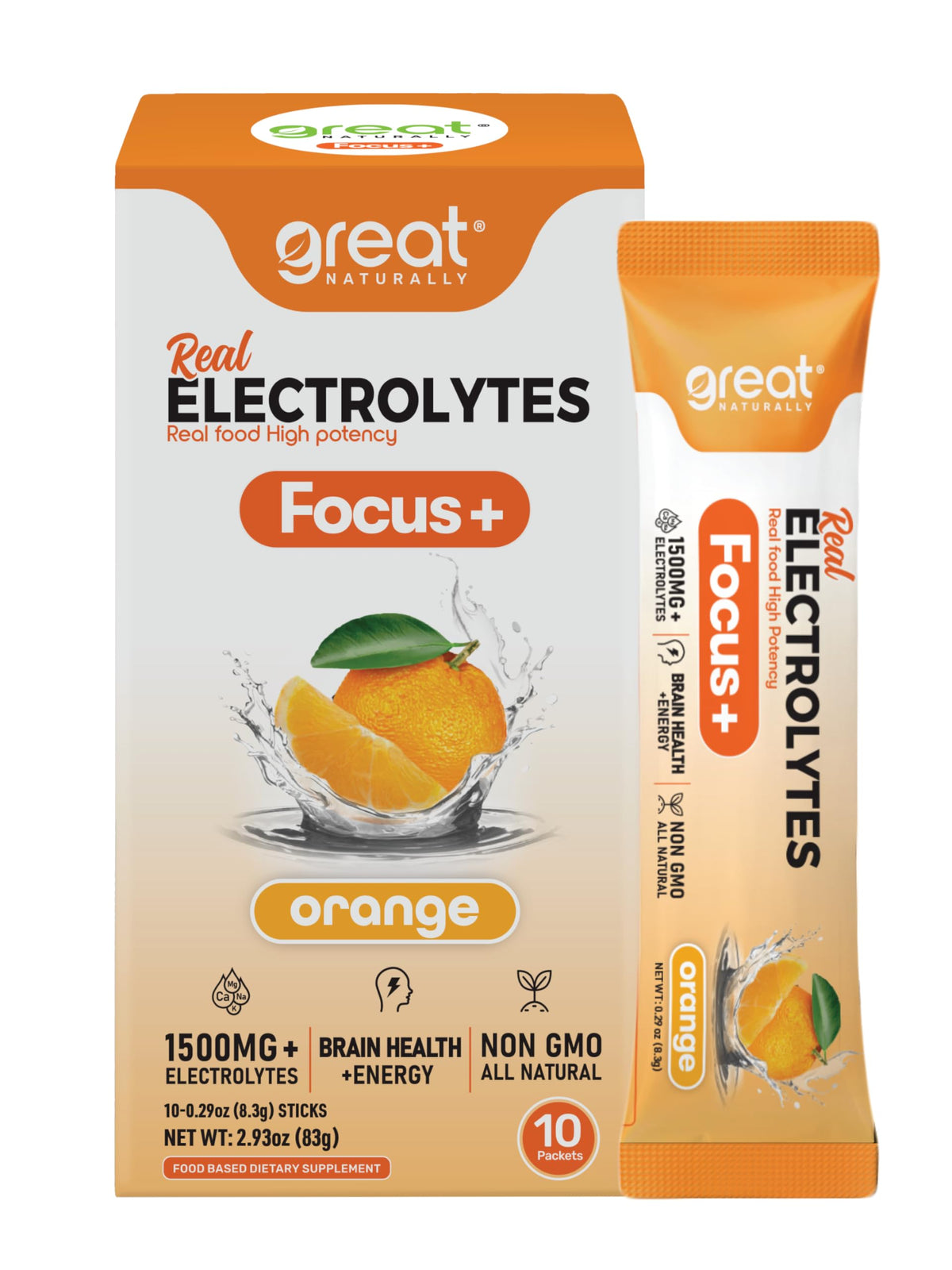 Great Naturally Focus+ bottle being poured for instant hydration and mental clarity.