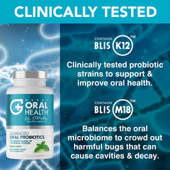 Great Oral Health bottle closeup showing probiotic tablets