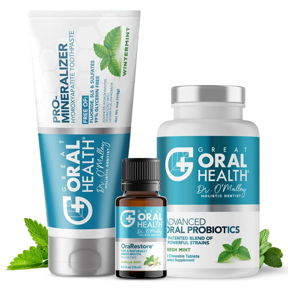 Great Oral Health dentist-formulated toothpaste highlighting enamel support and fresh breath.