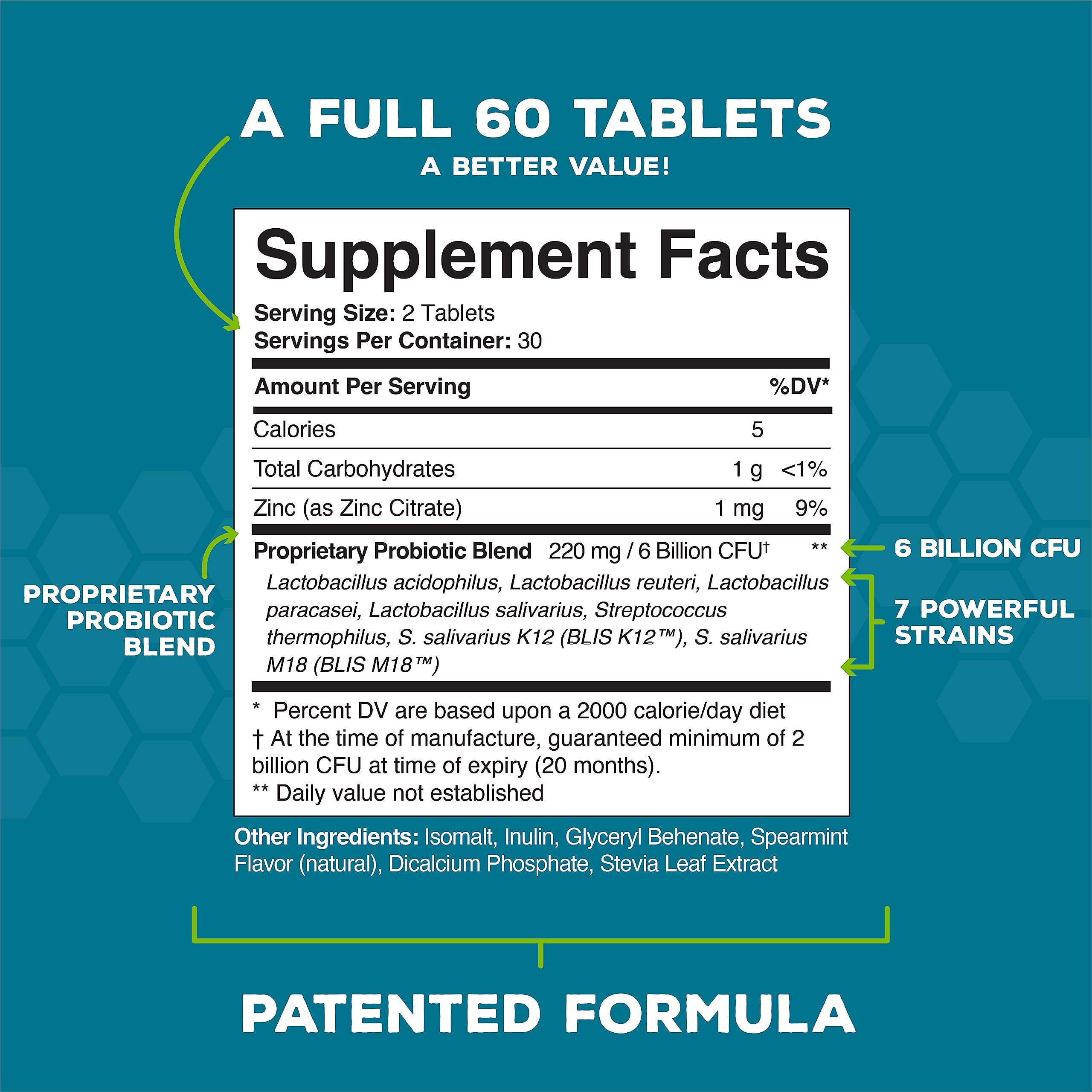 Great Oral Health mint probiotic tablets for daily teeth and gum support
