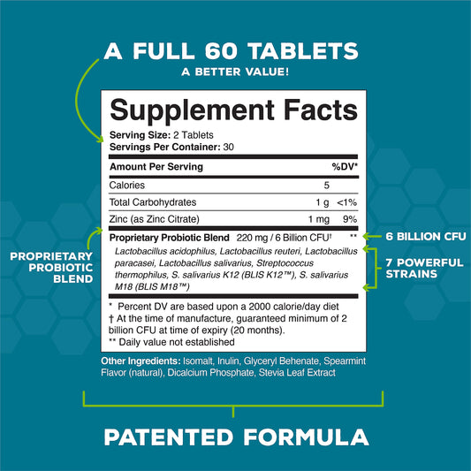 Great Oral Health mint probiotic tablets for daily teeth and gum support