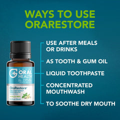 OraRestore amber glass bottle emphasizes potency and enamel safety