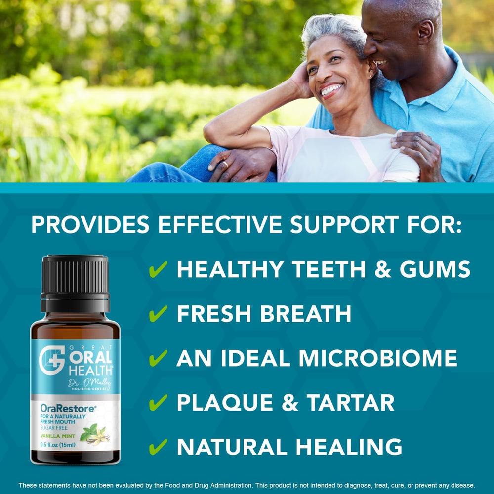 OraRestore label highlights dentist-formulated, natural ingredients