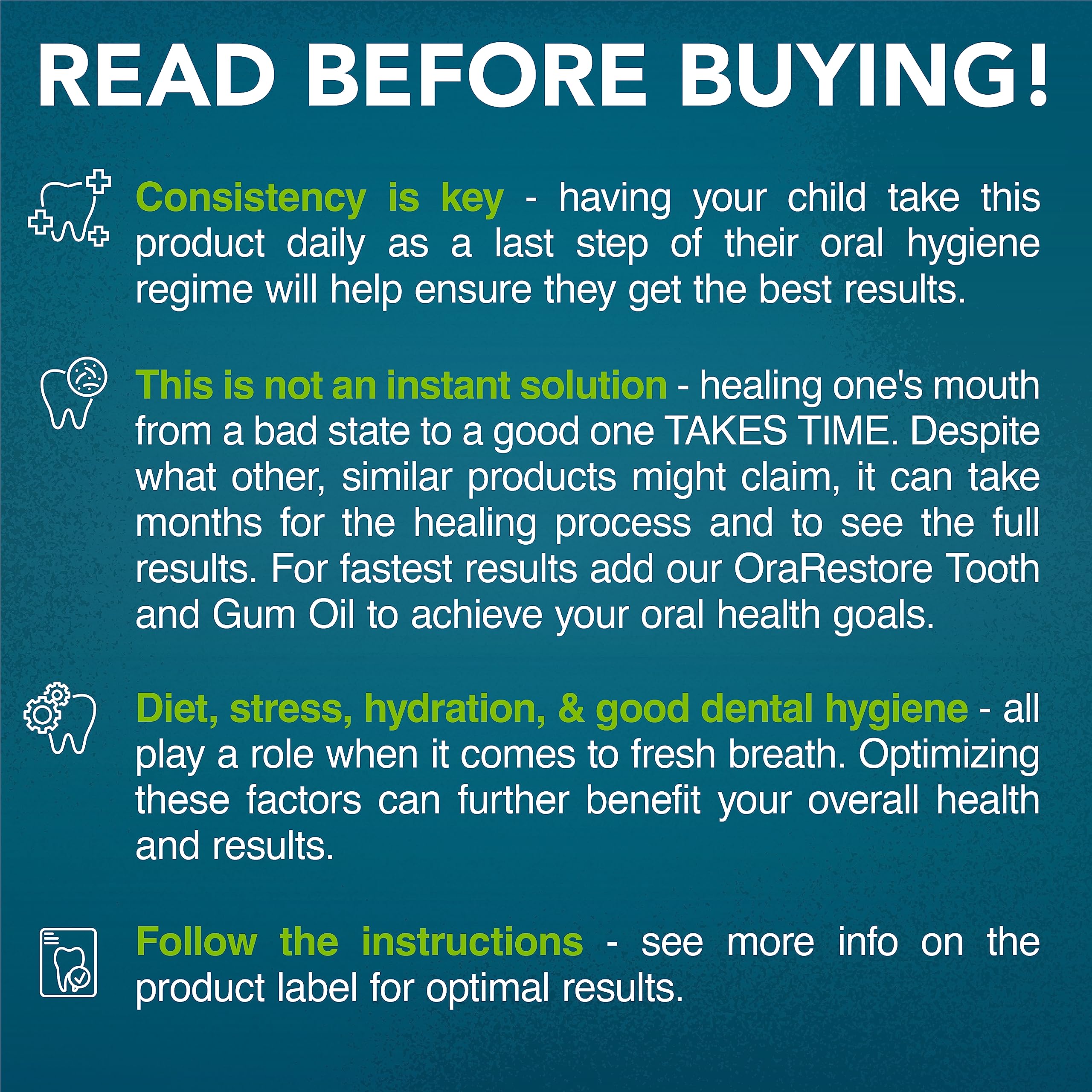 Great Oral Health vegan gluten-free label on probiotic packaging
