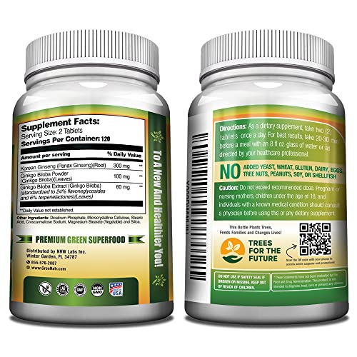GreeNatr bottle back suggests daily brain health support with natural Ginseng and Ginkgo