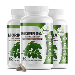 GreeNatr Pure Moringa capsules bottle for natural energy on busy days.