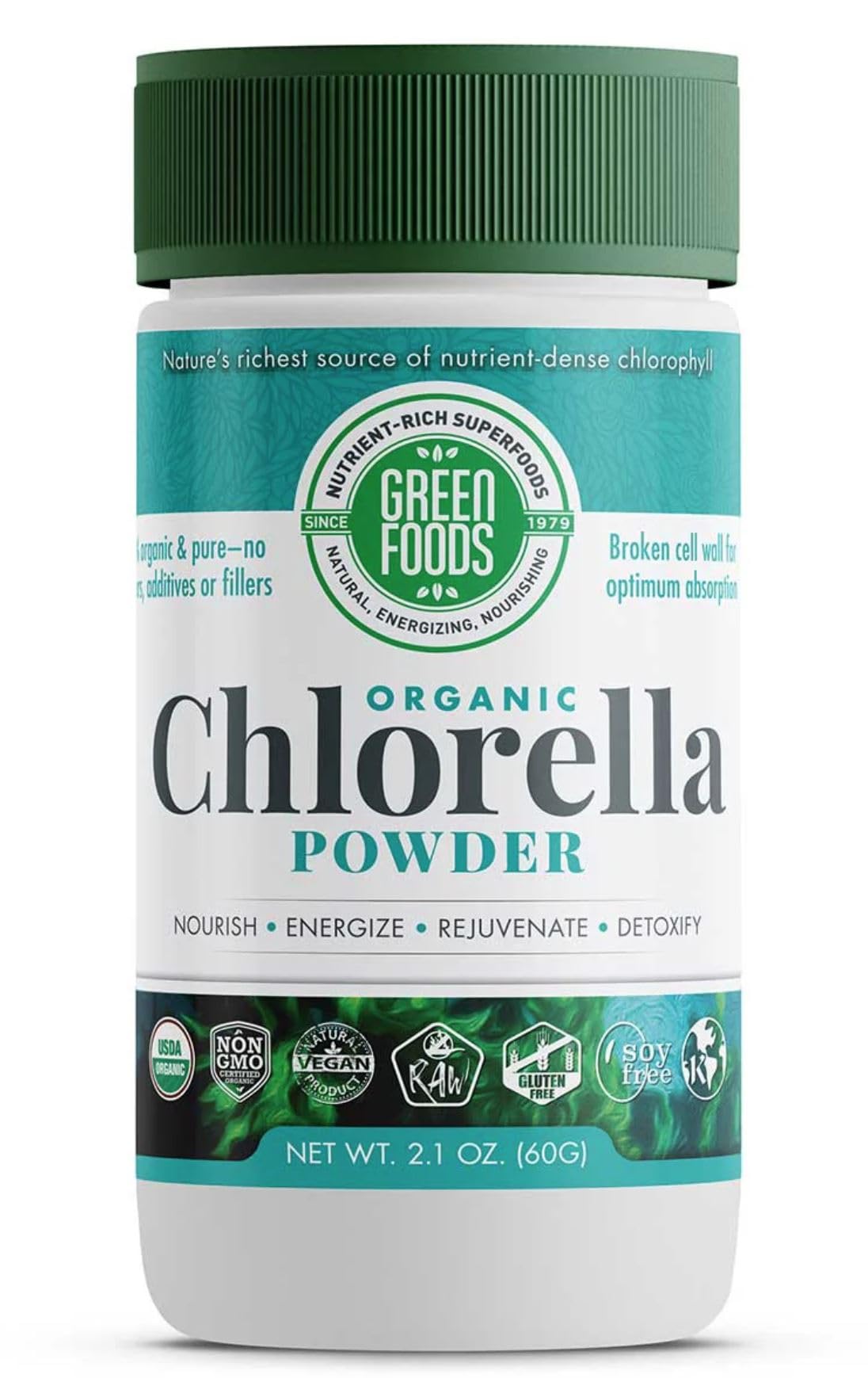 Green Foods chlorella powder pack of two 2.1 oz portions for easy daily greens