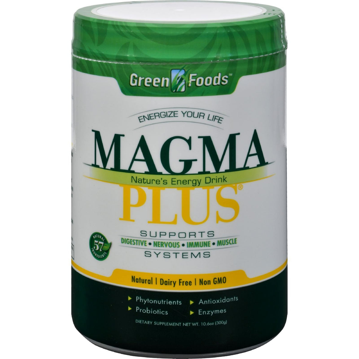 Green Foods Magma Plus Drink Mix bottle for convenient daily nutrition