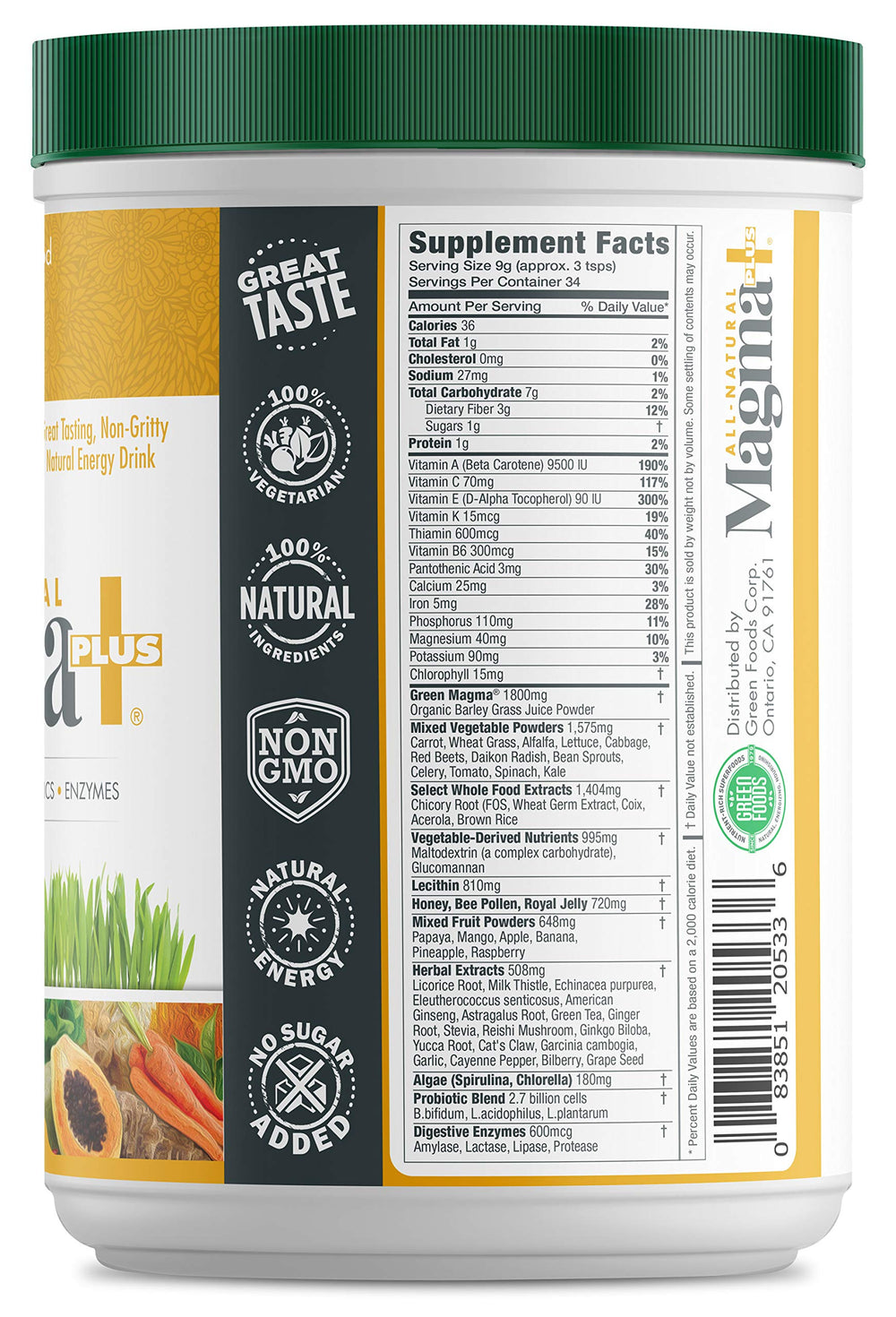 Green Foods Magma Plus Powder poured into a glass for an easy daily shake