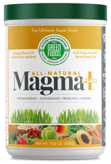 Green Foods Magma Plus Powder tub front, ready for daily nutrition boost