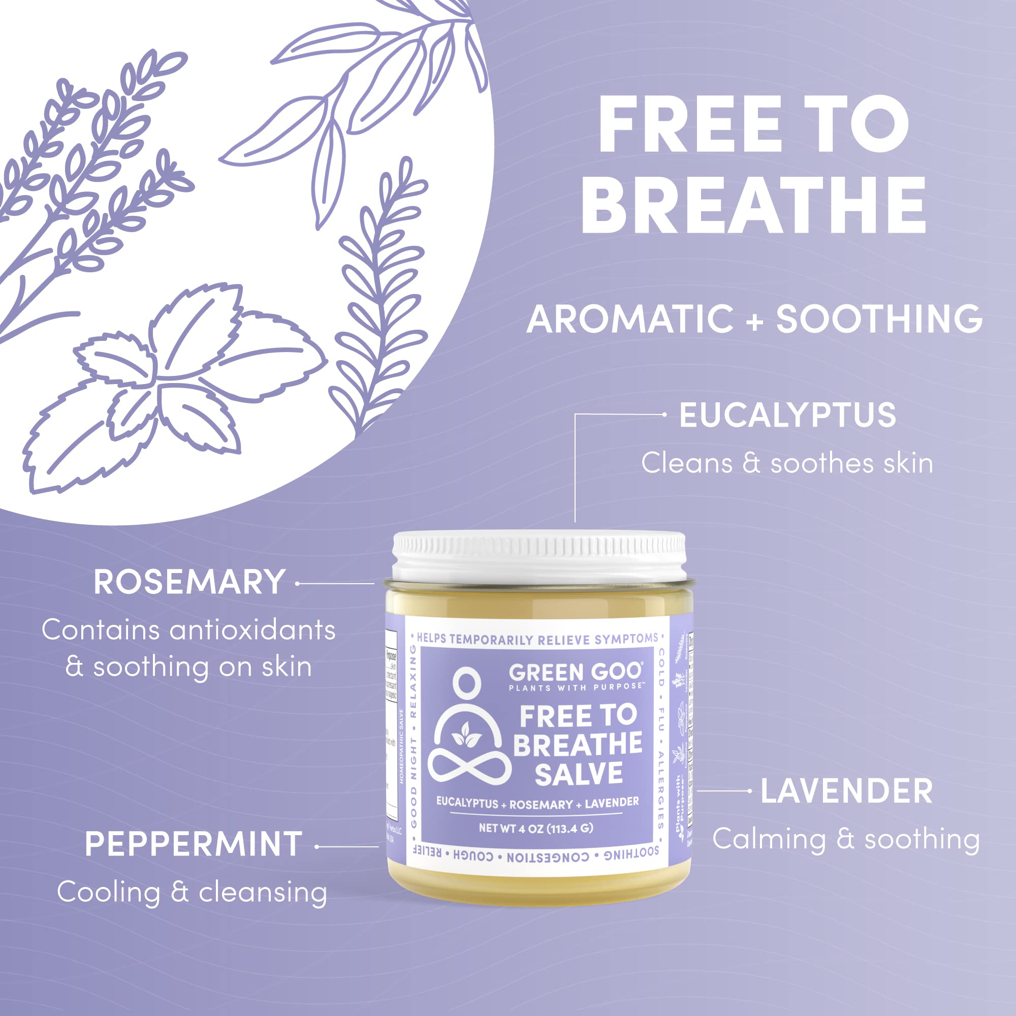 Green Goo Free To Breathe chest rub under nose application supports easier breathing.