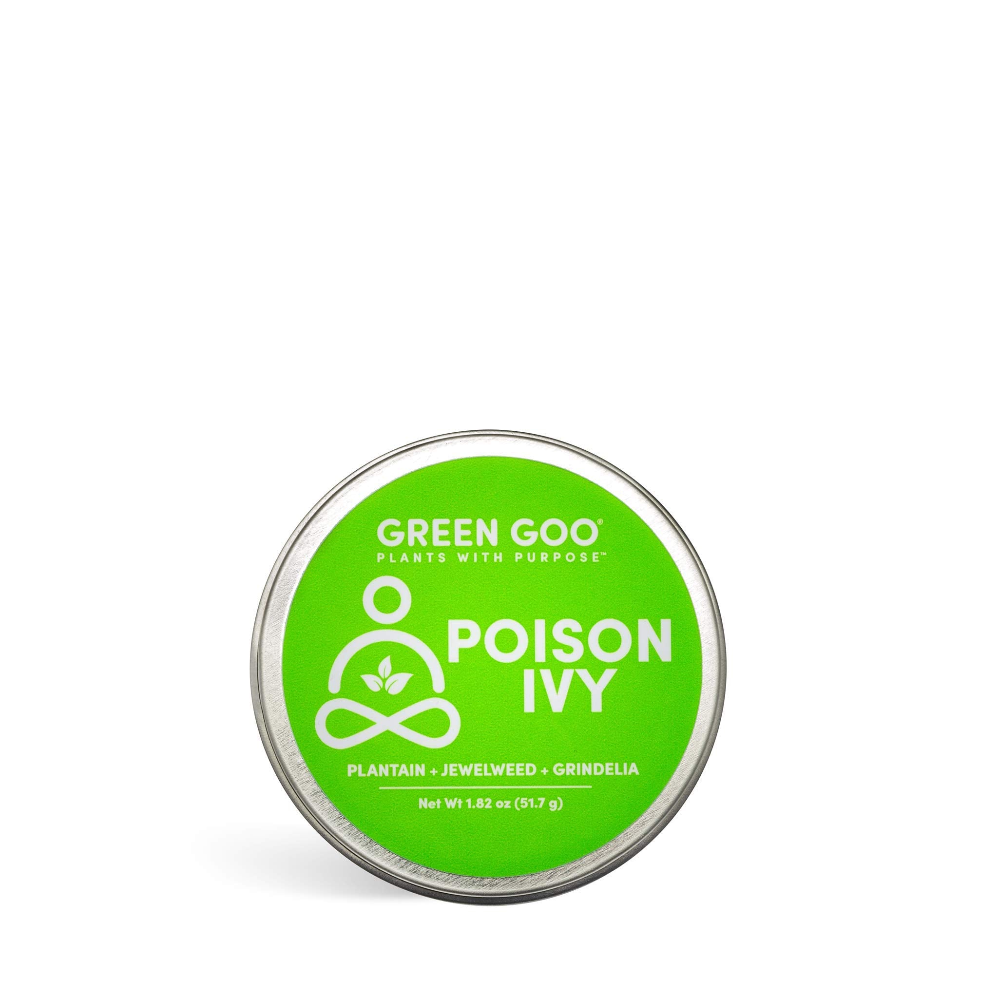 Close-up of plant-based ingredients in Green Goo salve like plantain and jewelweed.