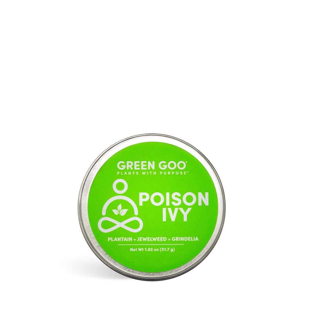 Close-up of plant-based ingredients in Green Goo salve like plantain and jewelweed.