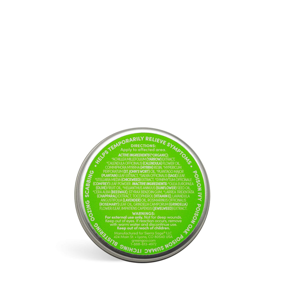 Green Goo Poison Ivy Salve bottle shown with creamy texture ideal for itchy rash.